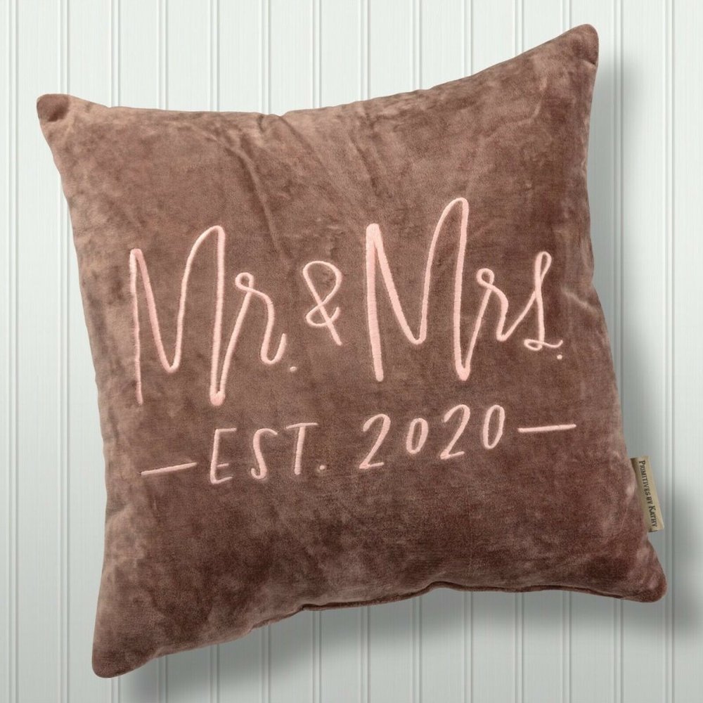 2/$10 Primitives by Kathy ANNIVERSARY WEDDING Pillow Mr Mrs Est 2020 Velvet Gift